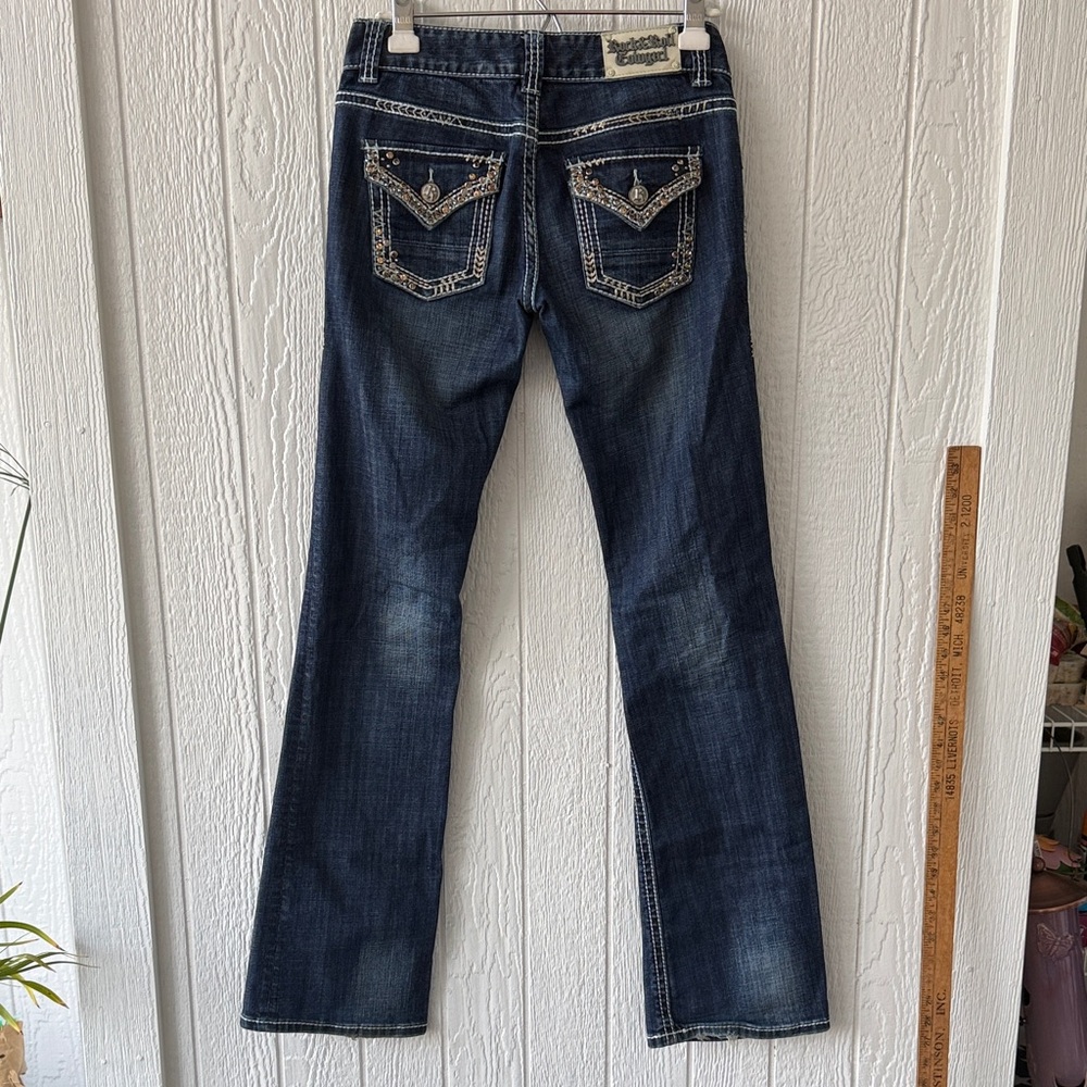 Rock and Roll Cowgirl Low Rise Bootcut Rhinestone denim jeans sz 26 x 36